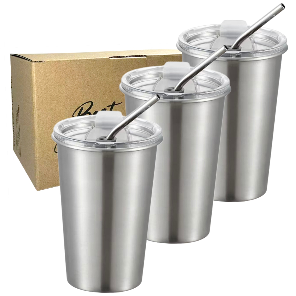 Training Cup Straw - Confezione da 3 bicchieri in acciaio